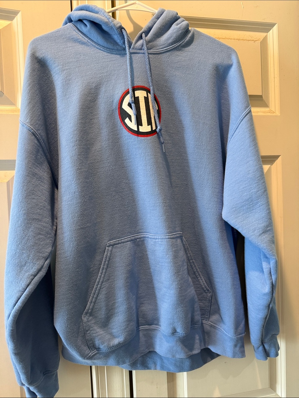 Gildan Light Blue Pullover Hoodie with Embroidered Circular Logo